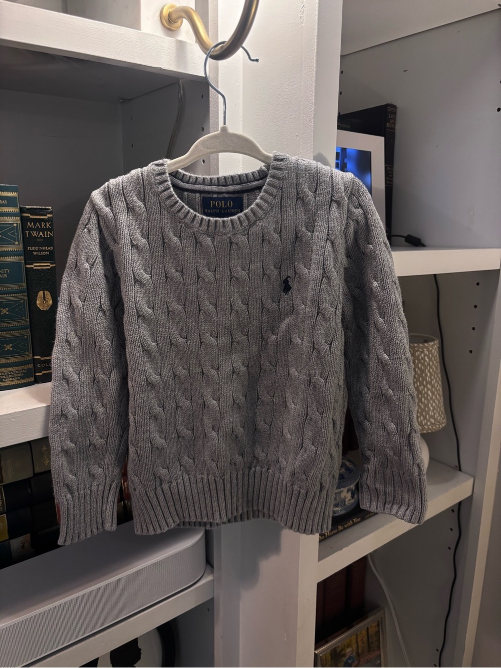 Polo by Ralph Lauren Gray Cable-Knit Crewneck Cotton Sweater